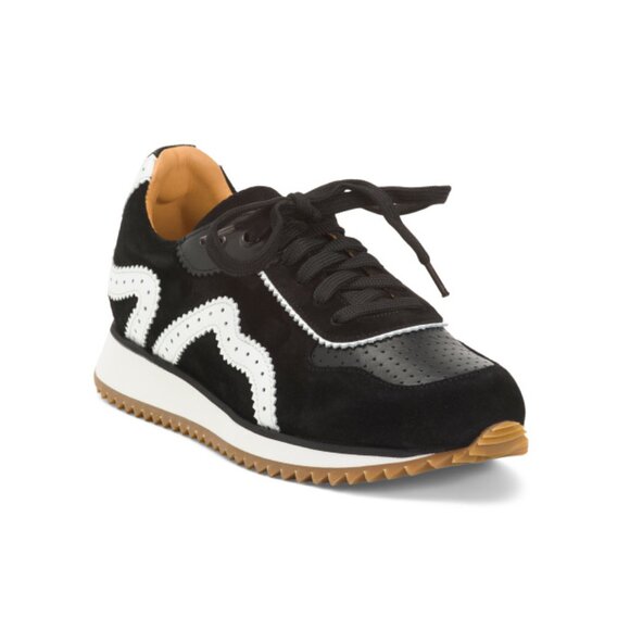 THE OFFICE OF ANGELA SCOTT Black Made In Portugal Suede The Remi Sneakers - Picture 1 of 2